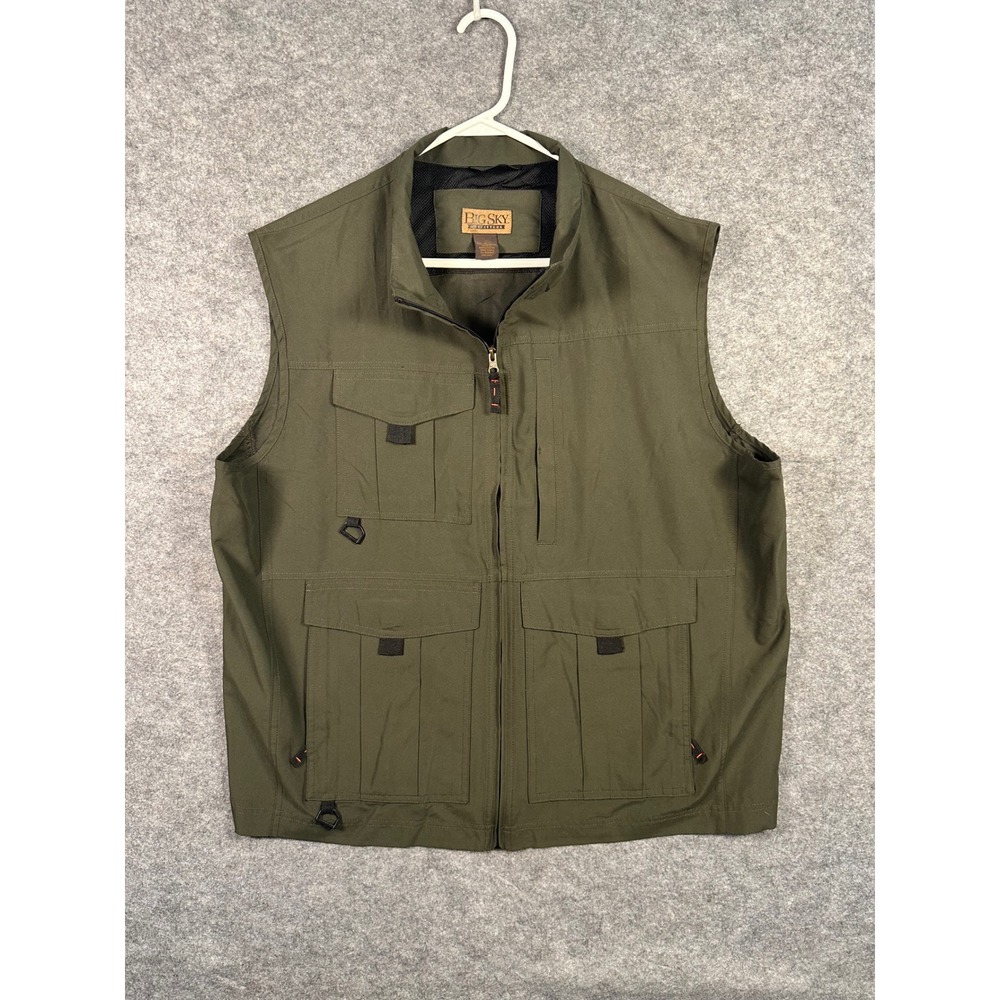 Big Sky Outfitters Mens Olive Green Utility Vest‎ Pockets Outdoors Size Large